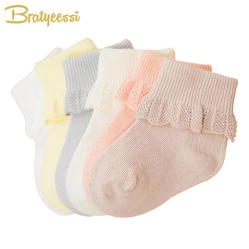 

6 Pairs Lace Baby Socks for Girls Cotton Princess Newborn Socks for Toddlers Mix Colors 0-3 Years