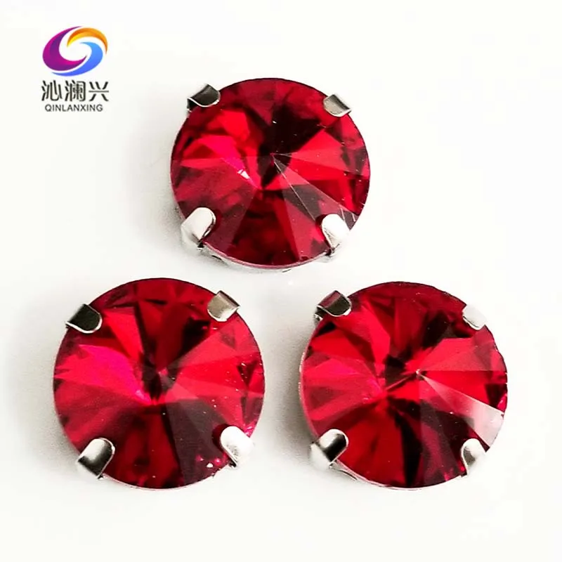 

Round shape red AAA glass crystal flatback claw rhinestones,sew on stones with holes,diy/apparel accessories SWR06