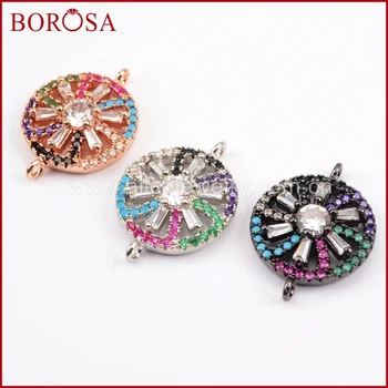 

BOROSA Stylish CZ Micro Pave Rainbow Zircon Round Crystal Connector Drusy Connector for DIY Bracelet,for Jewelry Making WX768