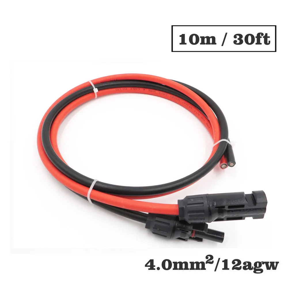 

1pair X 4mm2 12AWG 30FT 10m MC4 Connector Extension Connect branch black parallel Series 10 meter extend cable
