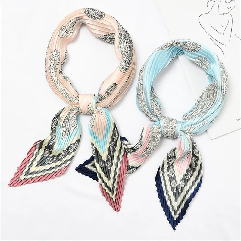 55cm New Women Scarf Silk Wrap Elastic Letter Floral Print solid Patchwork Head Neck Hair Tie Band Neckerchief Square Scarves