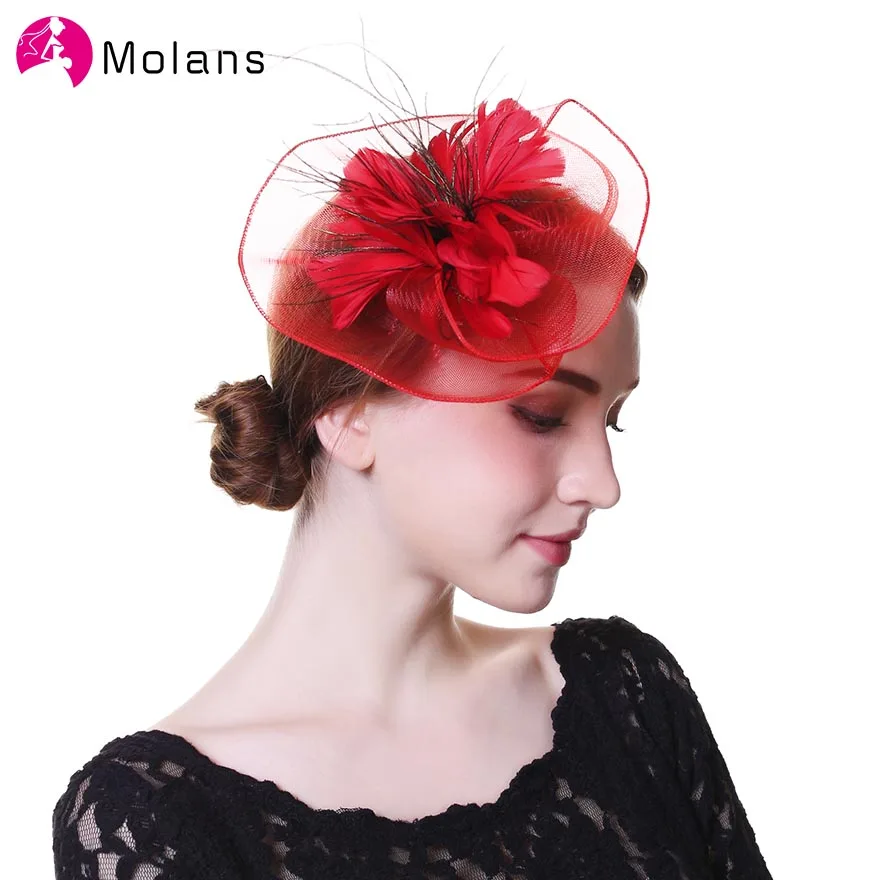 

Molans Women Fascinators Hat Solkid Mesh Feather Headband Big Flower Fedoras Clips for Women Girls Party Hair Accessories