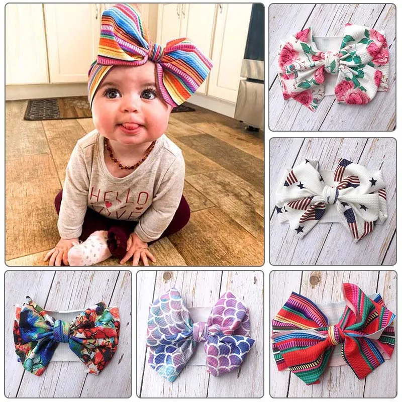 Printed Baby Girl Headbands Turban Bows Elastic Newborn Headbands Hair Bands For Baby Girls Kids Haarband Hair Accessories