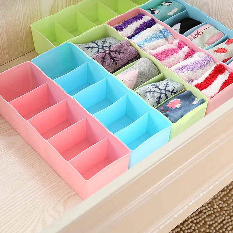 

Bathroom Comestics Plastic Makeup Cloth Socks Underwear Ties Storage 5 Grids Box Makeup Organizer Make Up Organizador