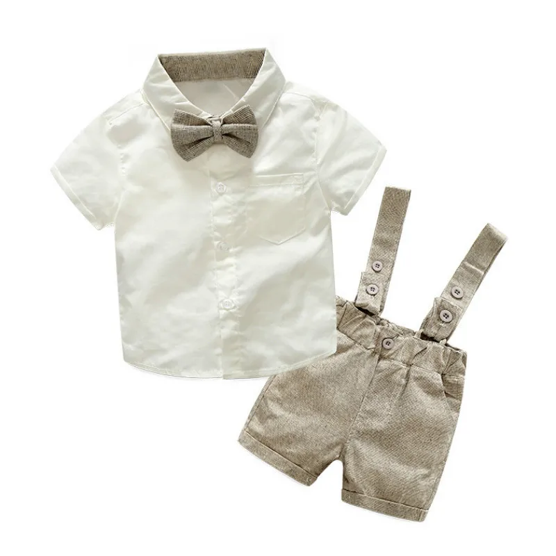 Летний стильный комплект одежды для маленьких мальчиков, одежда для новорожденных, 2 предмета, футболка с короткими рукавами+ подтяжки, Костюм Джентльмена - Цвет: R-06