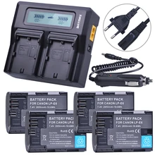 4Pcs 7 4V 2650mAh LP E6 LPE6 LP E6 Battery Rapid LCD Dual Charger for Canon