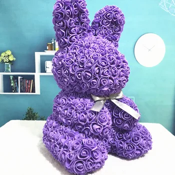 

Birthday Gift Souvenirs Purple color Unique Valentine's Day gift 45cm Rose Cute Rabbit Eternal Rose Handmade Puppy Creative