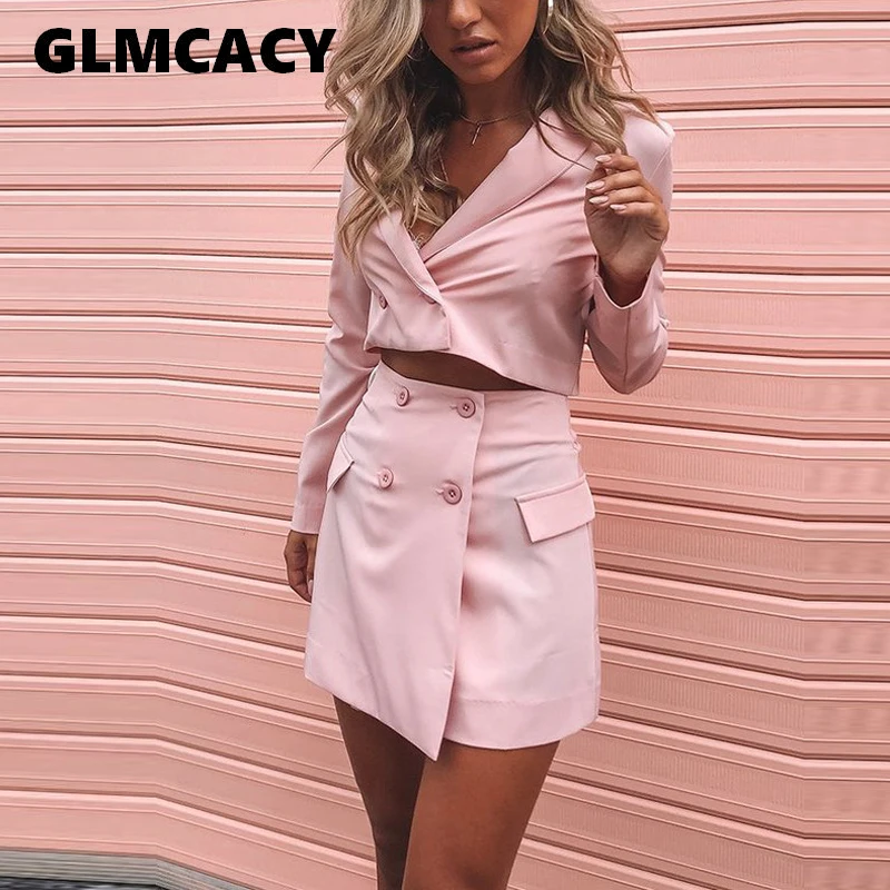 Women Two Piece Suits Set Notch Lapel Button Blazer and Mini Suit Skirt