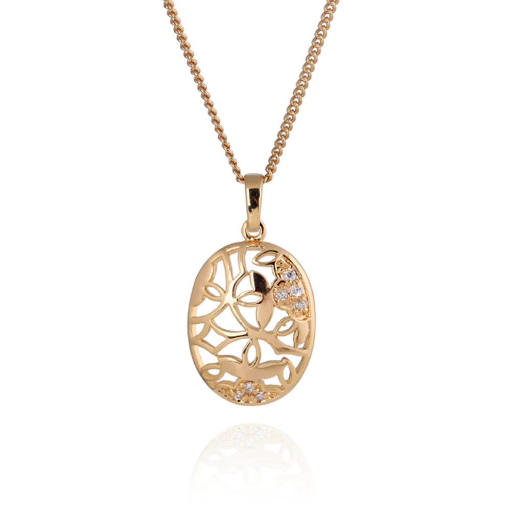 Egg Shaped Gold Pendant Necklace with Austrian Zircon (Golden)in