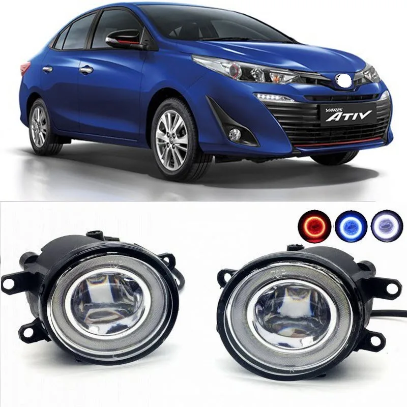 

2 in 1 LED Cut-Line Lens Fog Lights Lamp 3 Colors Angel Eyes DRL Daytime Running Lights for Toyota Yaris ATIV 2016 2017 2018