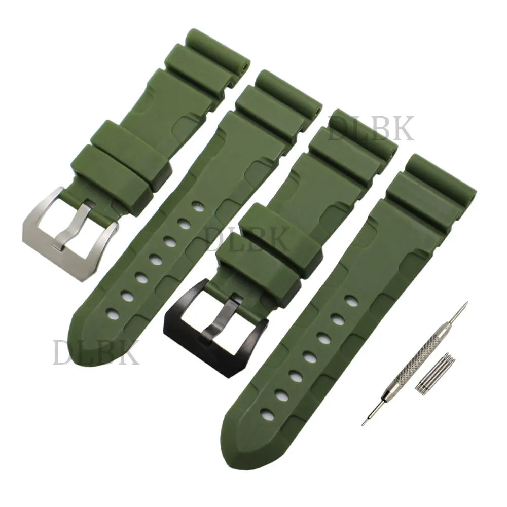 

24mm 26mm (Buckle 22mm) Green Diving Silicone Rubber Watch Band Strap Sport Bracelet Stainless Steel Buckle for Panerai LUMINOR
