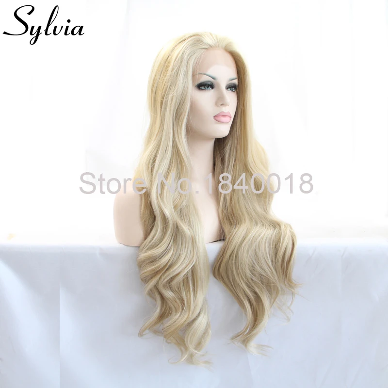 Sylvia блонд/белые разноцветные свободные волнистые синтетические парики на шнурках спереди Расставание натуральный блонд стойкие волокна волос для женщин