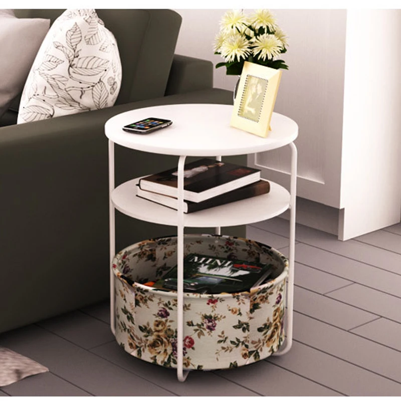 Маленький круглый журнальный столик с полкой и корзиной для хранения офисная мебель для дома несколько вариантов цвета 3 слоя