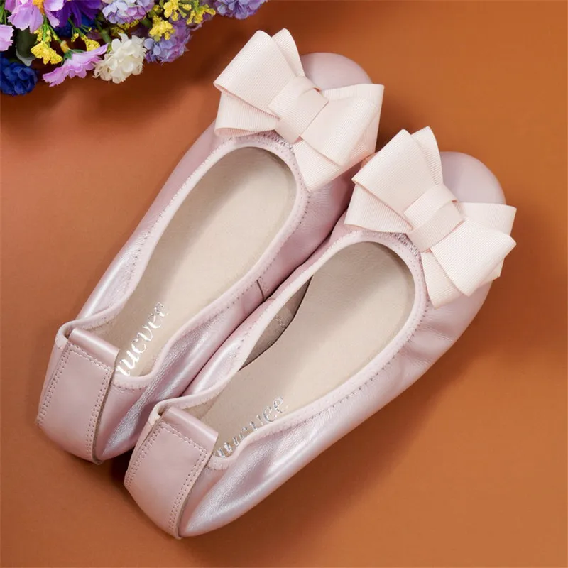 2018 New Women's Flat Shoes Spring Summer Genuine Leather Baleriny Woman Sweet Bow Female Footwear Slip On  Espadrille Lady Shoe (22)
