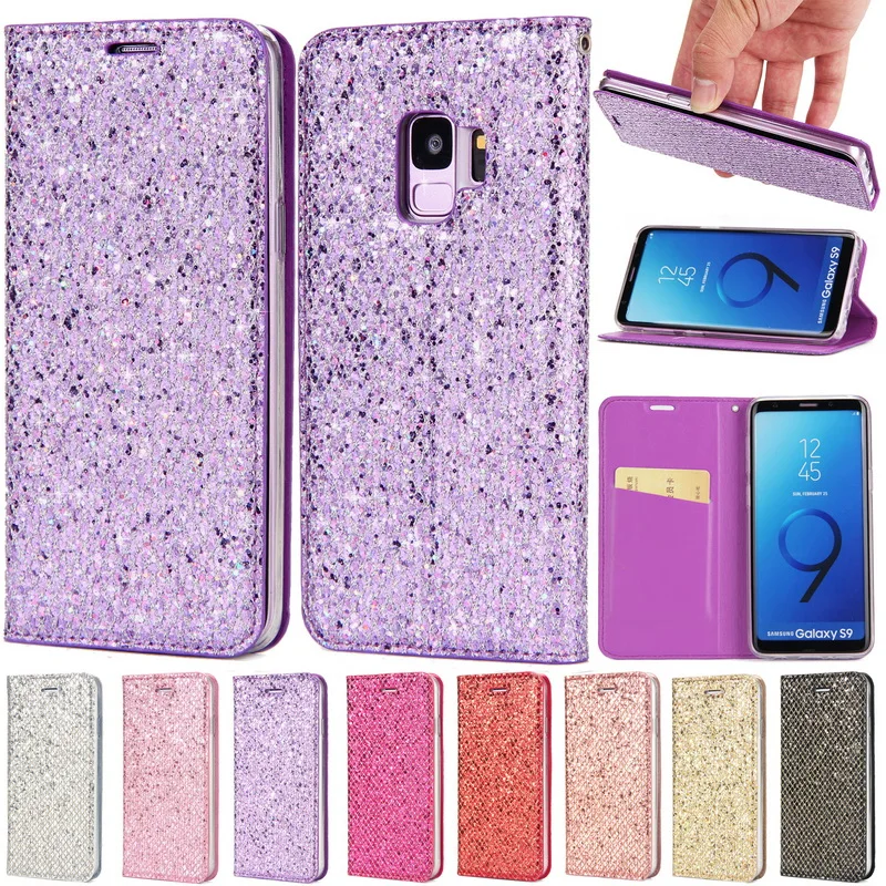 

Glitter Flip Leather Wallet Case For Samsung Galaxy S9 S8 Plus Luxury Card Holder Stand Full Cover For Samsung S8Plus S9plus
