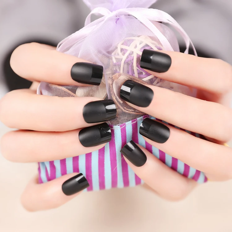 Hot Selling 24pcs Elegant Matte Short French Fales Nails ...