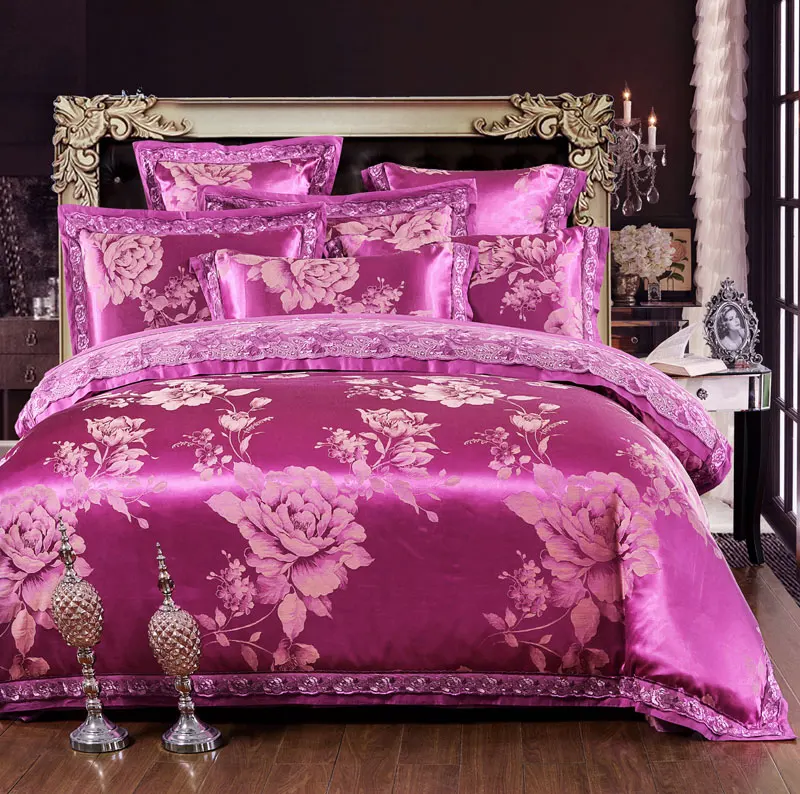 White Silver Color Jacquard Luxury Bedding sets 4/6 Pcs Queen/King size lace cotton Stain Bed set Bed linen Duvet cover pillow 125