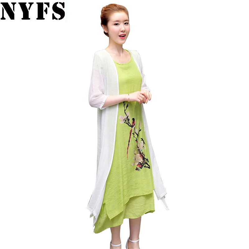 

NYFS 2019 New Summer dress women clothing Small fresh long dress two pieces Dress Vintage loose large size Vestidos Elbise Robe