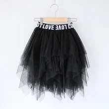 Сезон весна-лето; юбка-пачка для девочек; Многослойная юбка для малышей; детская юбка; модная однотонная сетчатая юбка с надписью для детей 3-12 лет