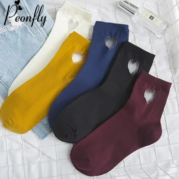 

PEONFLY Japanese Autumn Novelty Hollow Out Short Socks Fashion Cute Glass Fiber Love Socks Ventilation Casual Cotton Sock Female