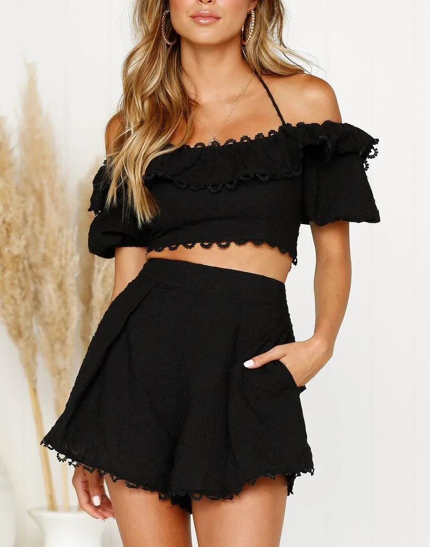 Fashion 2019 Summer Women Polka Dot Bohemian Jumpsuit Elegant Off Shoulder Lace Casual Romper Two Piece Set Party Playsuit Fashion 2019 Summer Women Polka Dot Bohemian Jumpsuit Elegant Off Shoulder Lace Casual Romper Two Piece Set Party Playsuit