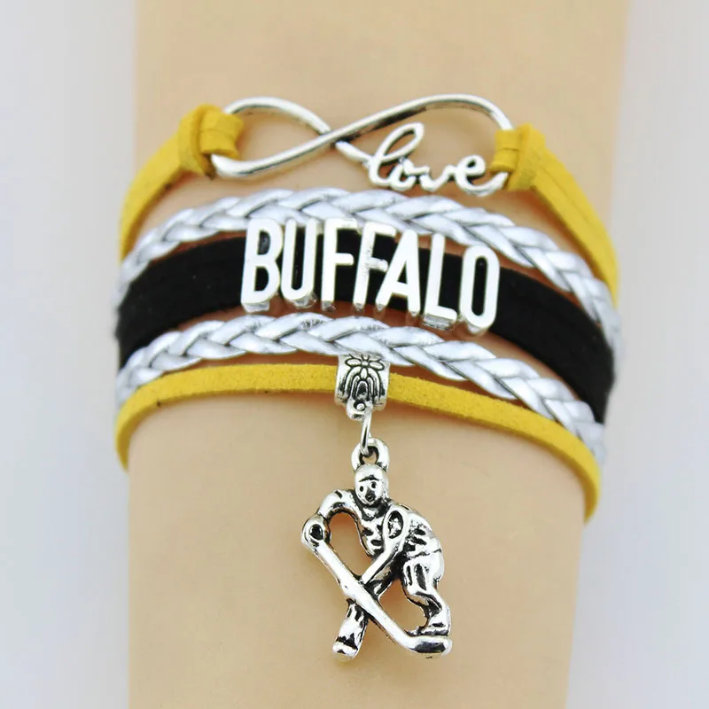 (10 Pieces/Lot) Infinity Love Buffalo Bracelets Hockey Team Charm Handmade Rope Leather Weave Bangle For Women Men Jewelry