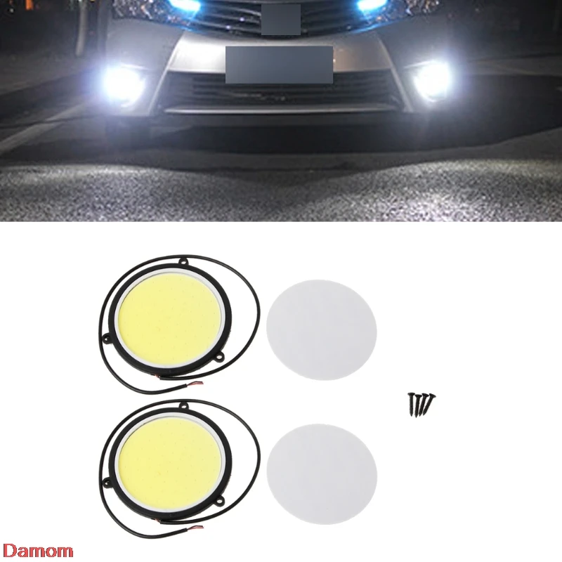 

2PCS DC12V 90mm COB Car DRL Round Shape Daytime Running Light White LED Lights