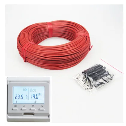 Красная силиконовая резина Дальний инфракрасный теплый пол комнатный термостат углеродного волокна нагревательный кабель - Цвет: 100m  and  M9