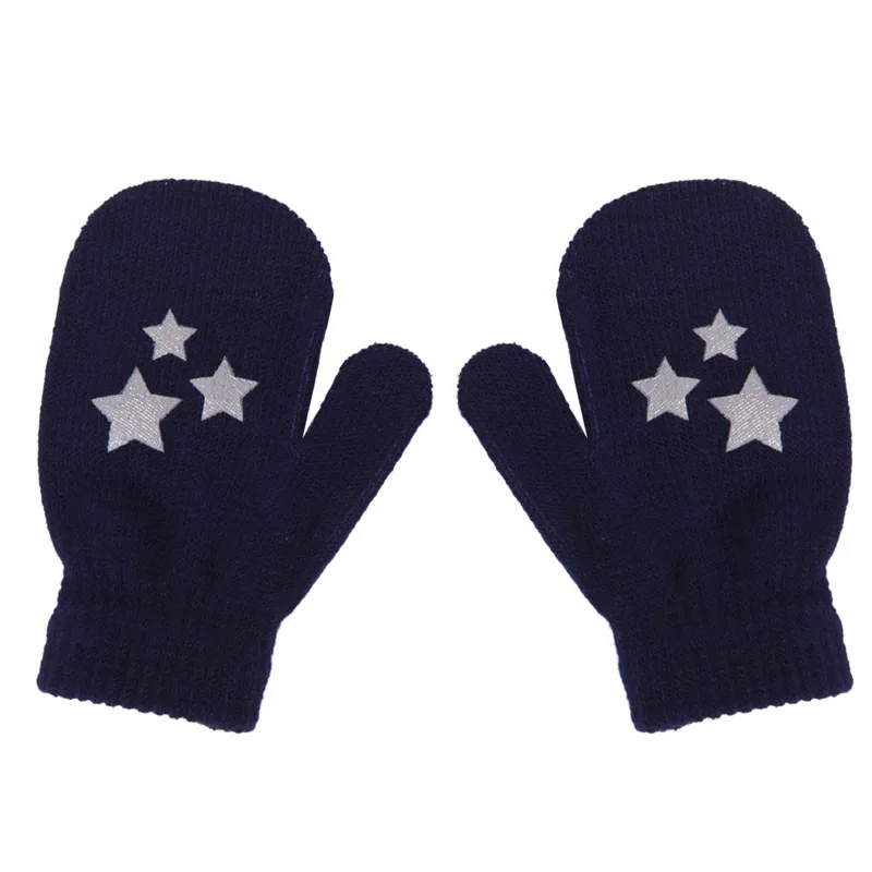 Белые, синие, серые детские варежки в горошек со звездами и сердечками, мягкие вязаные теплые перчатки для мальчиков и девочек, модные-B116 - Цвет: 3