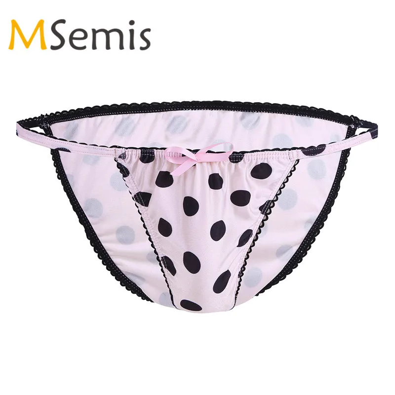MSemis Мужское нижнее белье Sissy в горошек с бантиком трусы бикини из спандекса