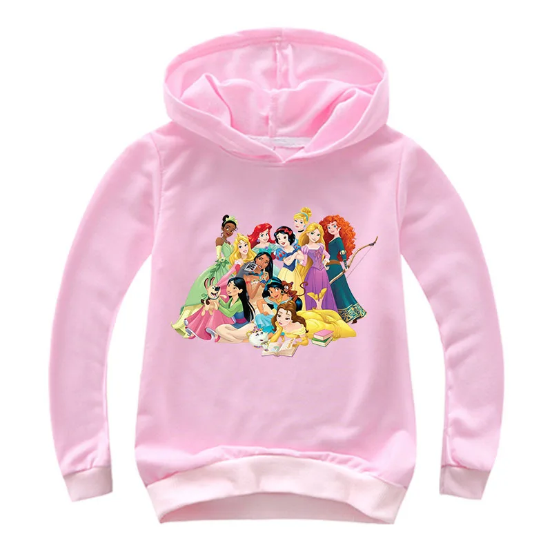 Весенняя толстовка с капюшоном и принтом принцессы Harajuku; детская одежда; футболки с героями мультфильмов; пуловер для девочек; Детское пальто; верхняя одежда - Цвет: Pink 3