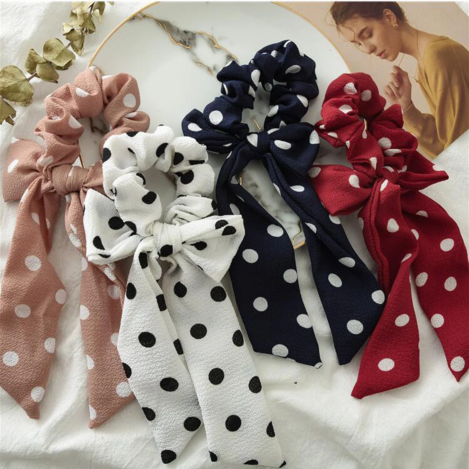 

New Vintage Women Hair Ropes Ties Point Floral Elastic Hair Ponytail Holder Headbands Elastic Hair Ropes Scrunchies for Girls