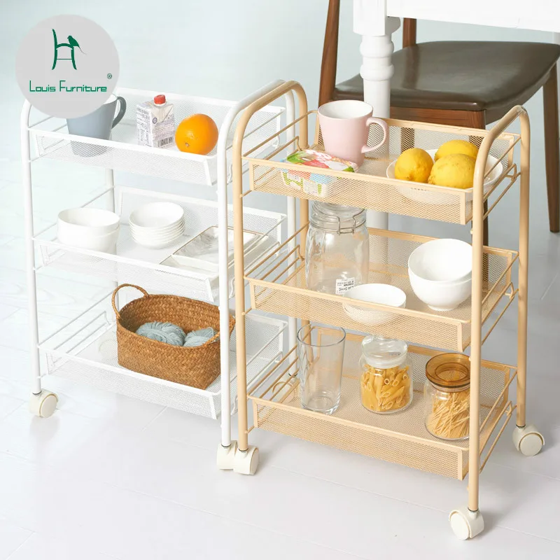 

Louis Fashion Bedside Bedroom Push Cart Three Layers of Children's Living Room Horner Kitchen Store Shelves