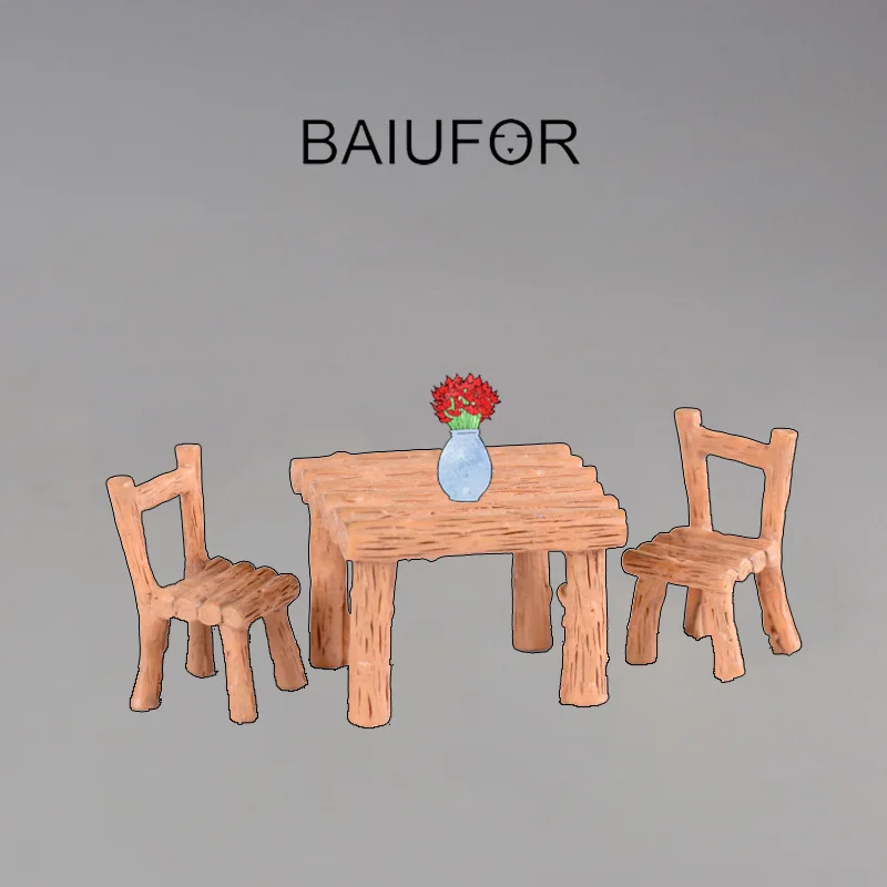 

BAIUFOR Resin Crafts Mini Table and Chair Fairy Garden Miniatures Terrarium Figurines Doll House Decor Desktop & Home Decor
