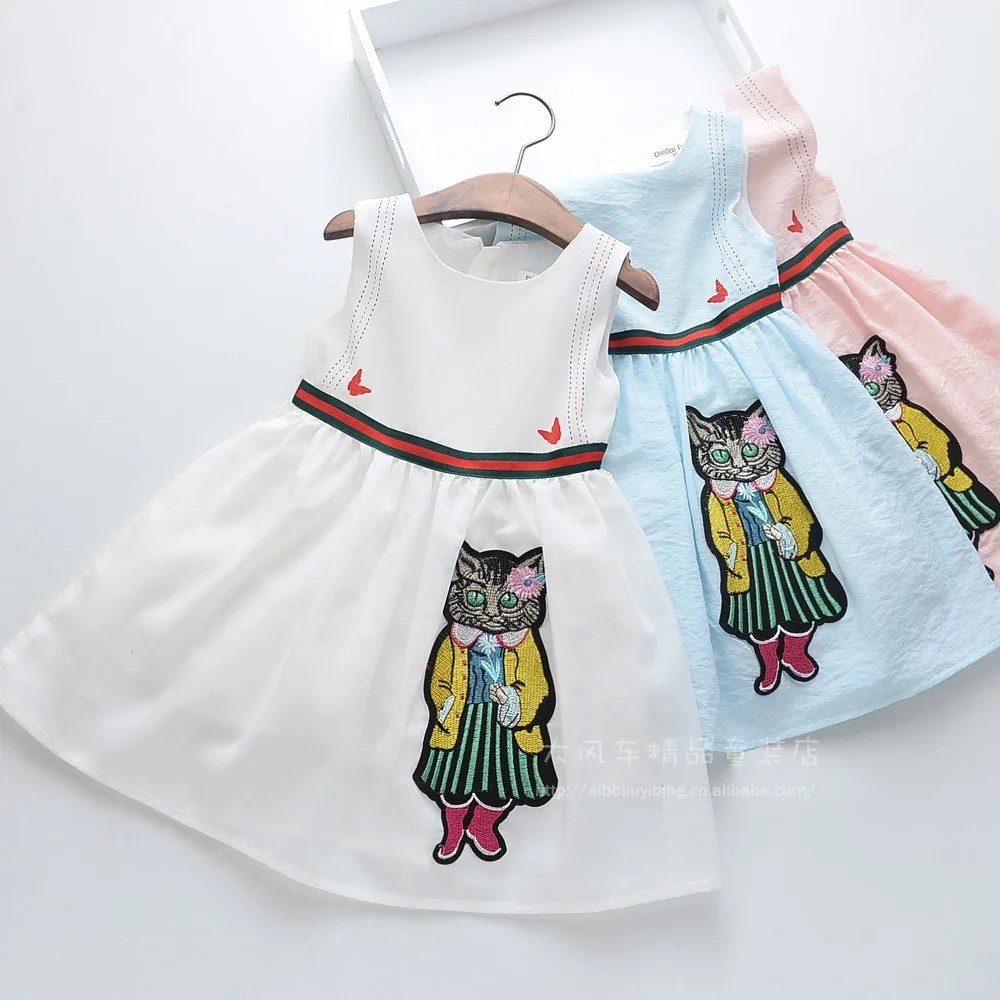 

2019 Roimyal Wholes Summer new exquisite cartoon pattern embroidery dress 3-10 years old girl round collar sleeveless vest