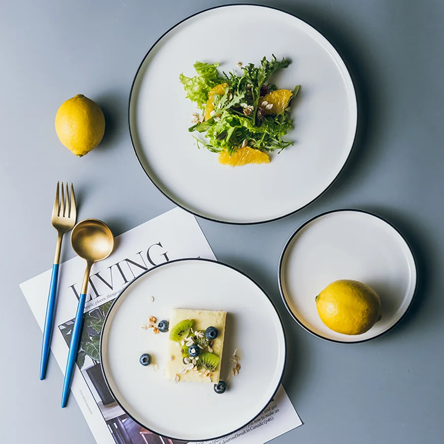 

MUZITY Ceramic Dishes and Plates White Round Shape Dinner Set 6/8/10 inch Porcelain Steak Plate