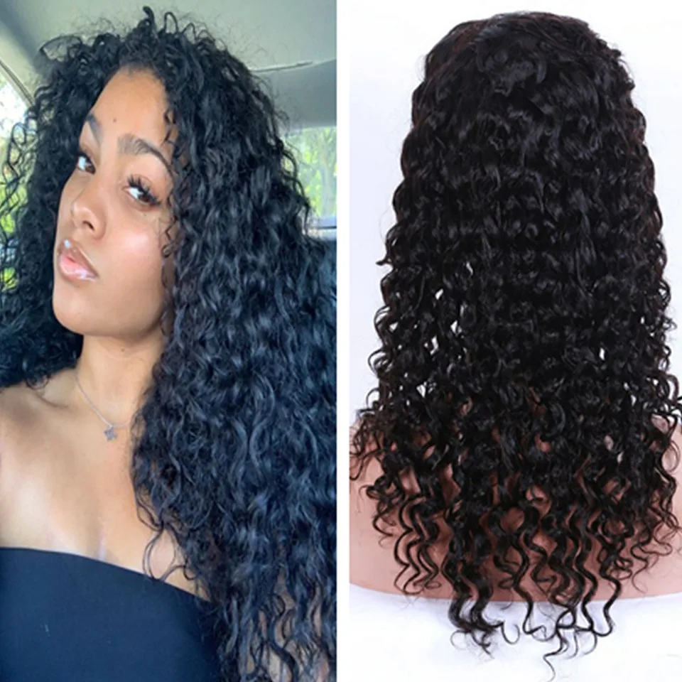 

Peruvian Deep Curly Full Lace Human Hair Wigs For Black Women Remy Hair Pre Plucked Natural Black Long Curly Hair Wigs For Women