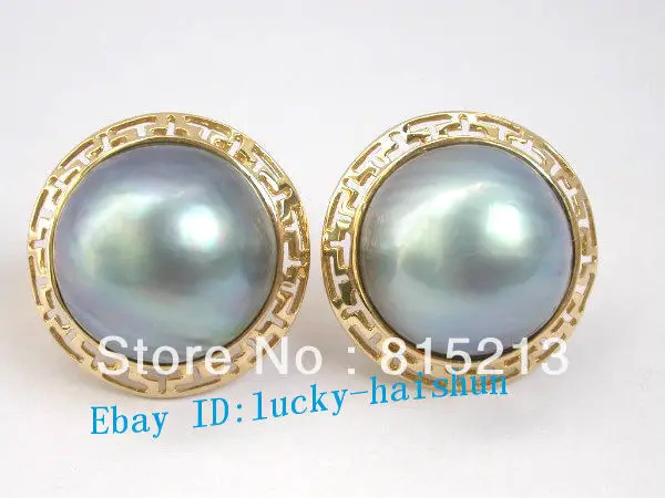 

HOT SELL - wb00188 AAA Genuine South Sea black Mabe Pearl Earrings 14KT -Top quality free shipping