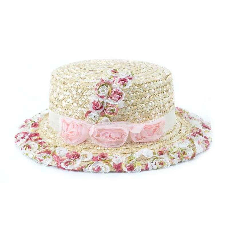 

HPBBKD Baby Girl Flower Handmade Straw Hat&Cap Casual Girl's Garland Sunbonnet Bucket Beach Hat Roll-up Hem kids Sun Hat CM-009