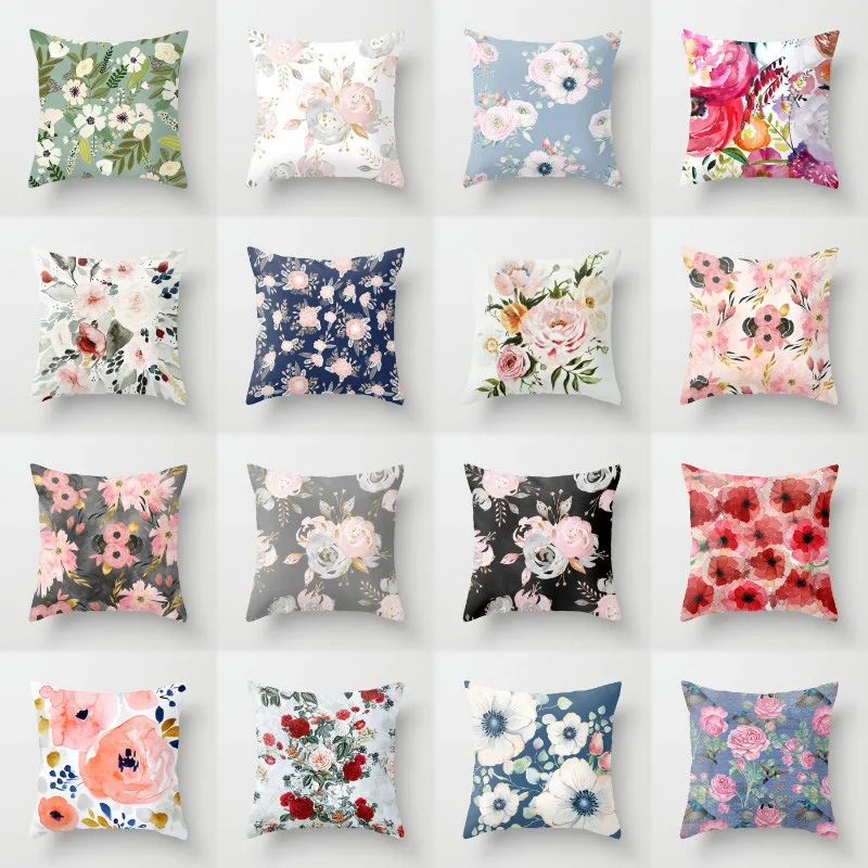 

Elife Green leaves rose Linen cotton cushion case flower Painting Polyester Home Decor Bedroom Decorative Sofa Throw Pillows