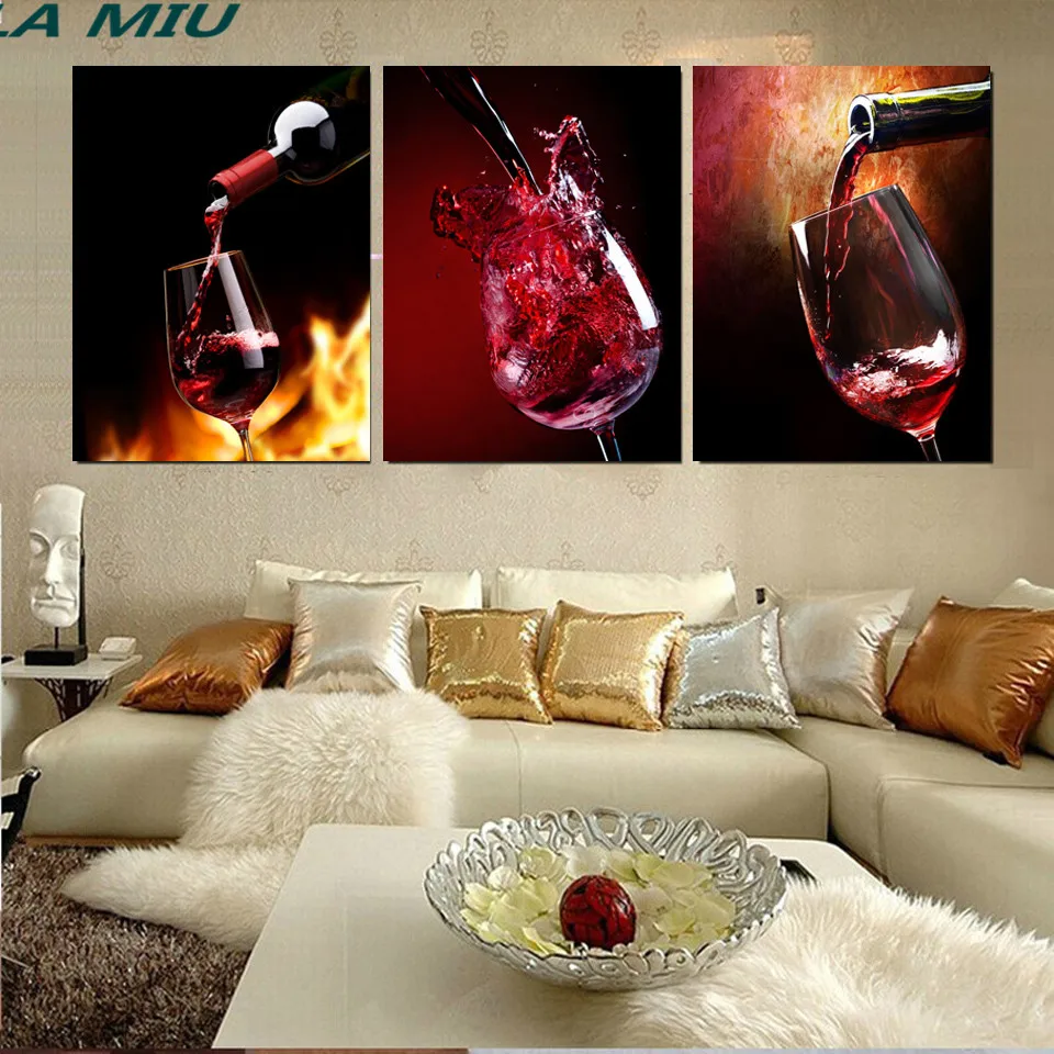 

3 Piece Canvas Vineyard Vines Red Wine Glass Living Room Painting Wall Art HD Printed Canvas Poster Oil Painting Decoration