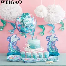 

WEIGAO Mermaid Party Decoration Kids Birthday Party 1st Birthday Disposable Tableware Set Mermaid Plate Cup Napkins Supplies
