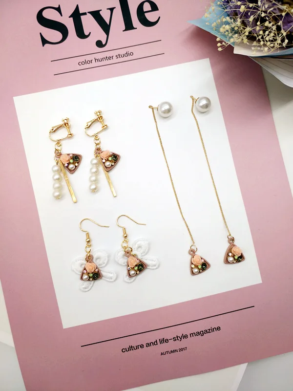 

Korea Handmade Lace Flower Imitation Pearl Rhinestone Women Drop Earring Dangle Earring Fashion Jewelry Accessories-JQD5