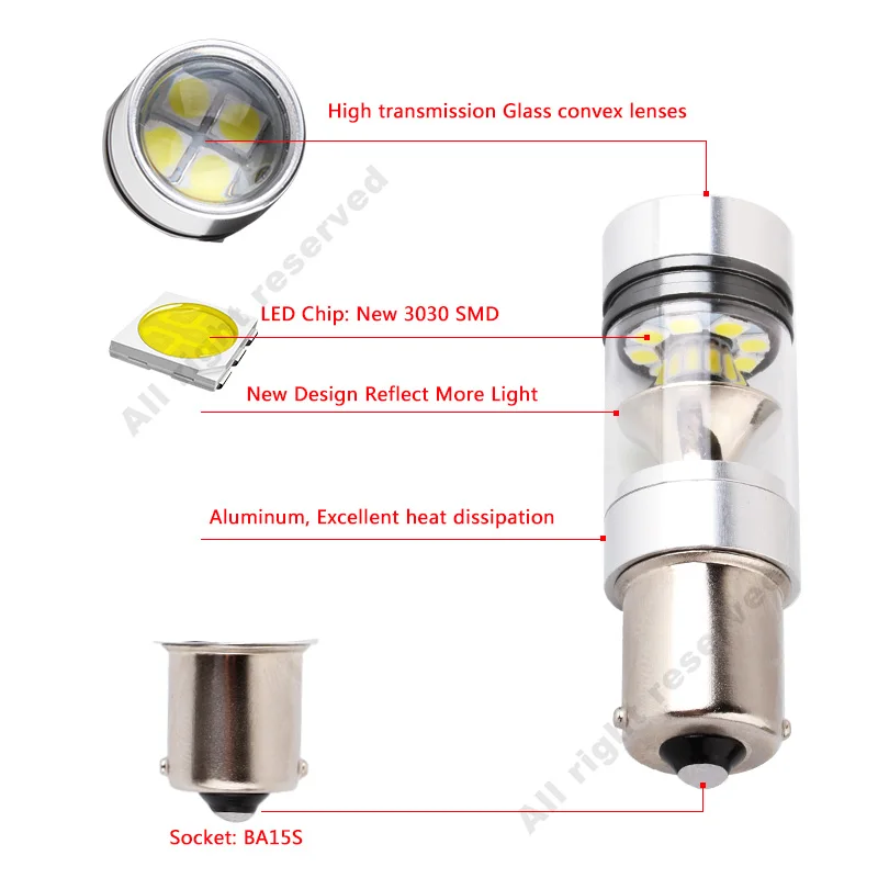 2 шт. 1156 BA15S высокое Мощность 3030 20SMD P21W R5W светодиодный лампы вождение автомобиля задний фонарь стоп-сигнал заднего хода Автомобильные стояночные огни 6000 К белый свет 12 V-24 V