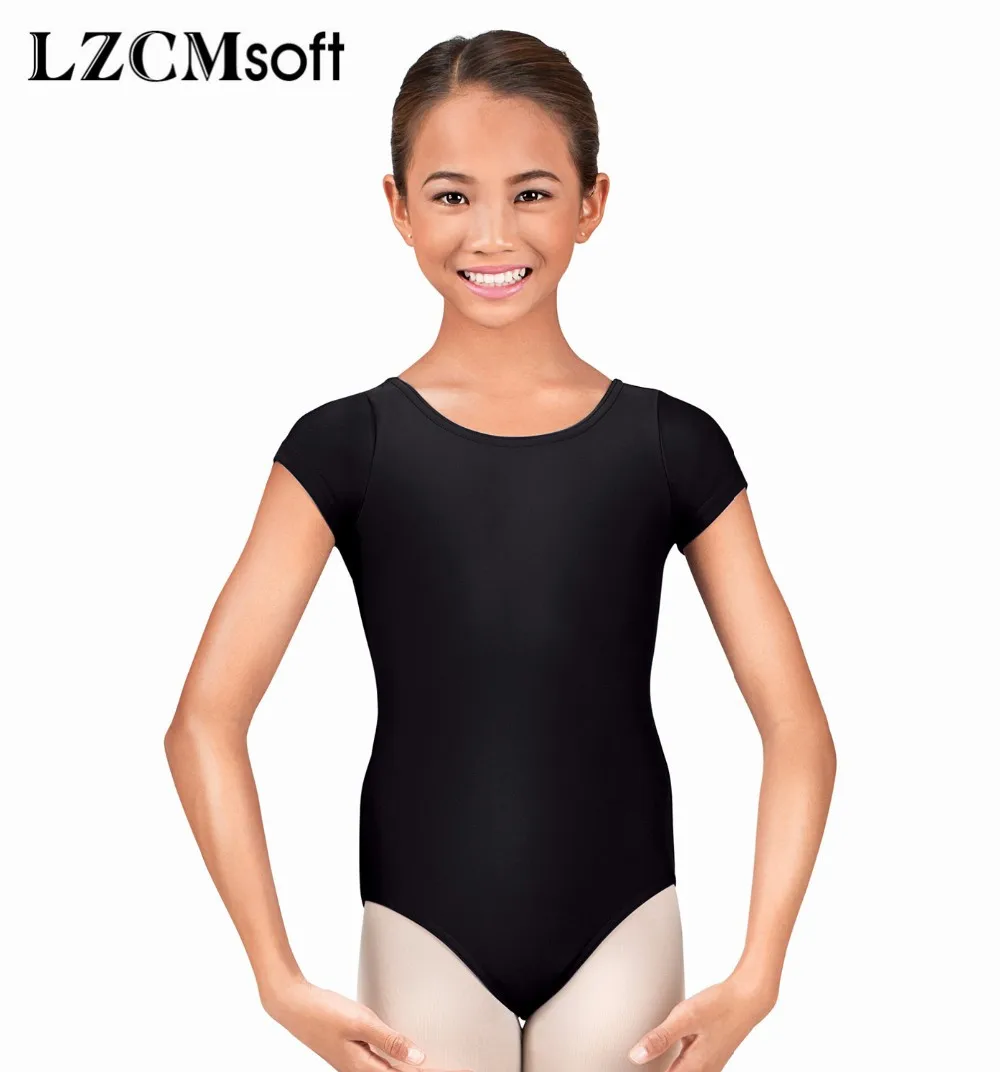 LZCMsoft Black Short Sleeve Leotards for Girls Ballet Tights Lycra
