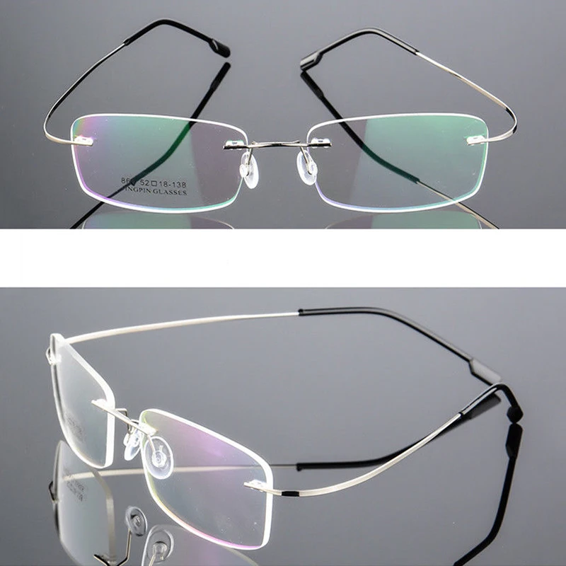 Mayitr 1pc Unisex Ultralight Rectangular Glasses Frame Flexible Rimless Memory Metal Eyeglass Frames 4 Colors