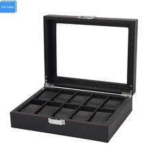 Роскошные черный в полоску трикотажа кожа 10 Слоты организаторы ювелирные изделия в розницу Часы Дисплей и хранения углерода Волокно окно собирать быть хорошо коробка