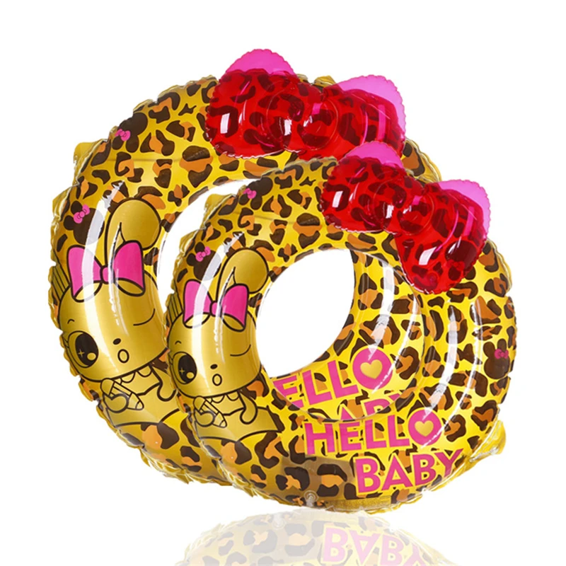 

Super Large Pool Inflatable Life Buoy Swim Ring Leopard Parent-child Swimming Circle with Lovely Bowknot and Cartoon Image