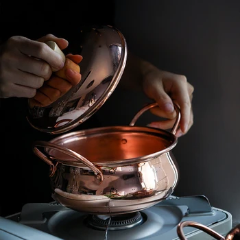 

Japanese style copper soup stew hot pot kitchen household gas stove open fire double ears single one person small chafing dish