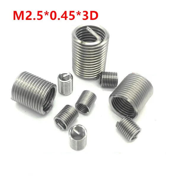 

100pcs M2.5*0.45*3D Wire Thread Insert, m2.5x3D Wire screw sleeve, M2.5 Screw Bushing Helicoil Wire Thread Repair Inserts